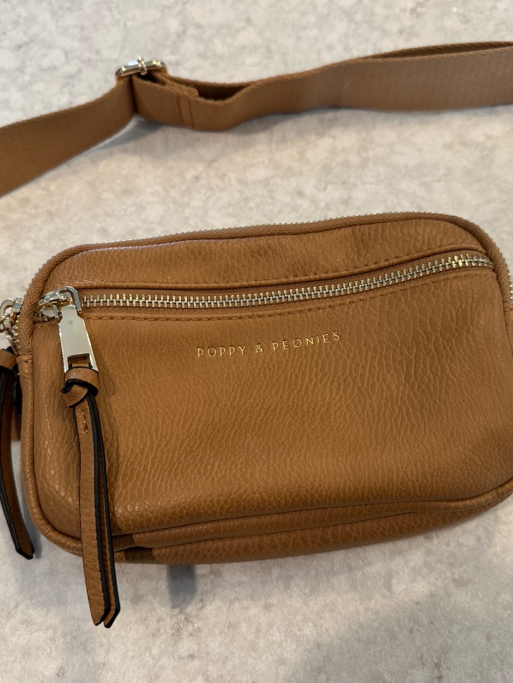 Poppy & Peonies Camel Tan Vegan Leather Belt/ Crossbody Bag